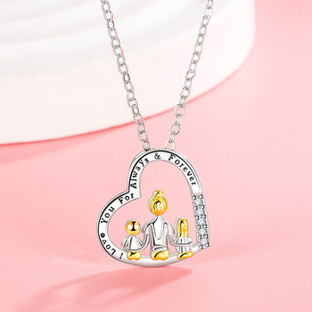 Cross-border Amazon Creative Cute Mother and Son Carving Love Pendant Necklace Women Heart-shaped Necklace Mother's Day Gift