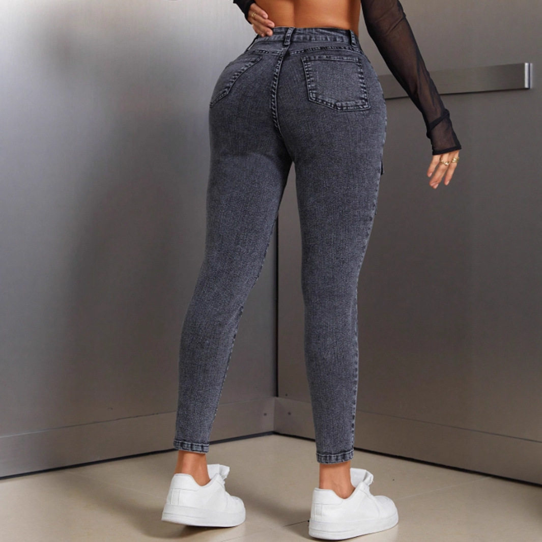 High Waisted Stretch Denim Skinny Jeans Butt Lifting Comfortable Fit Versatile Style Casual Wear Wholesale Available