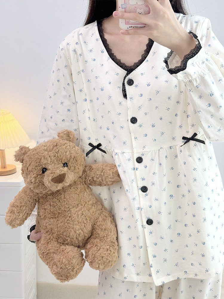 Class a Cotton New Postpartum Clothing Loose Cotton Nursing Pajamas Women's Spring and Summer Postpartum Nursing Clothing Maternity Suit