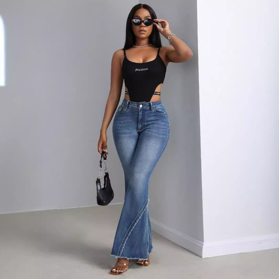 High Waisted Slim Fit Stretch Flare Jeans Versatile Design for Women Perfect for Casual Wear Wholesale Available