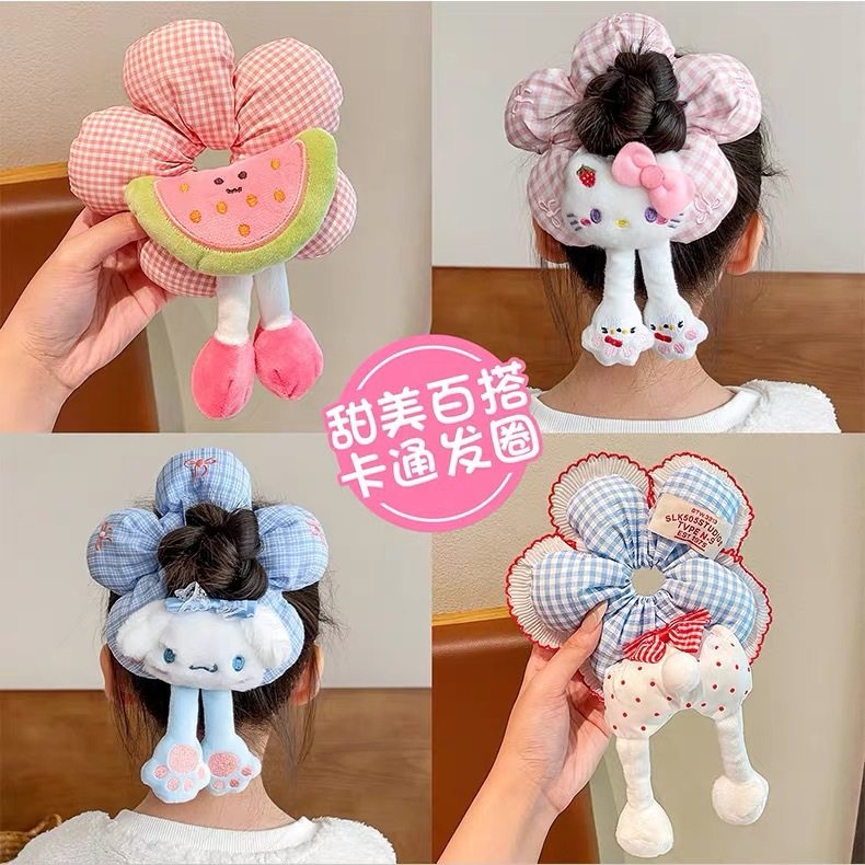 Kuromi Flower Scrunchie Children's Cute Hair Tie for Girls New Bun Hair Band Hair Rope Hair Accessory
