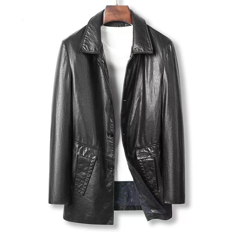 Áo Da Nam Chất Liệu Da Bò Kín Cổ Hàng Mùa Xuân Thu Đông