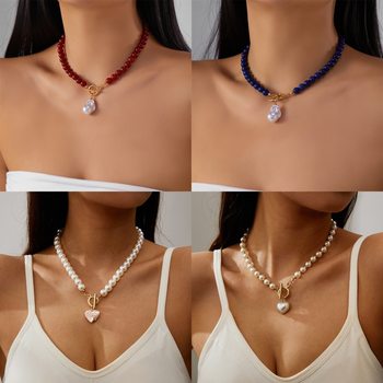 European and American Cross-Border Jewelry Fashion Black Natural Gravel Hand-Woven Necklace Women's Large Pearl Pendant Necklace