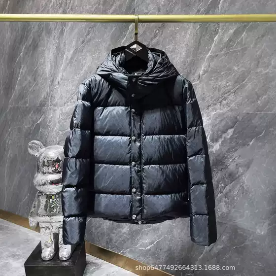 Winter Cross-Border European Hooded Dark Pattern down Jacket Warm Men's Casual Short Outwear Hat Removable