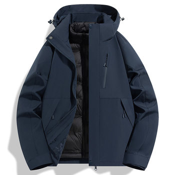 Down Jacket Outdoor Three-In-One Detachable Winter Ski Jacket for Men and Women with Custom Printed Logo