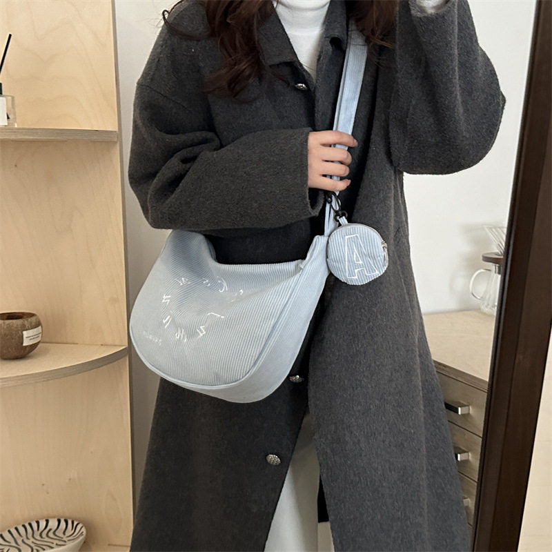 Corduroy Autumn and Winter Niche Large Capacity Dumpling Bag Women's Bag 2025 New Shoulder Bag Crossbody Bag Two-piece Cross-border Set