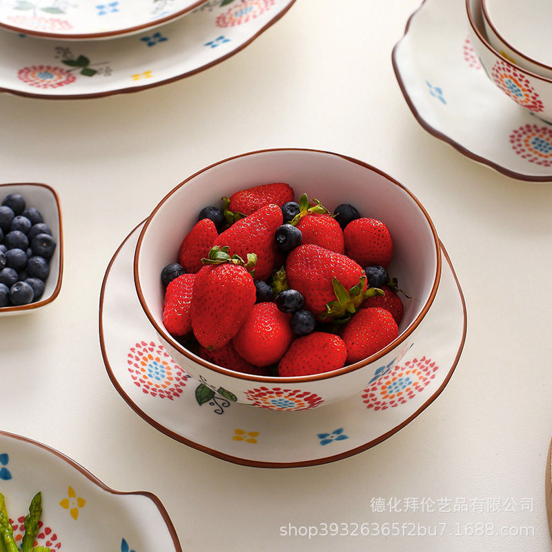 Nordic dish set creative ceramic bowl household dish soup bowl simple underglaze color ceramic tableware wholesale