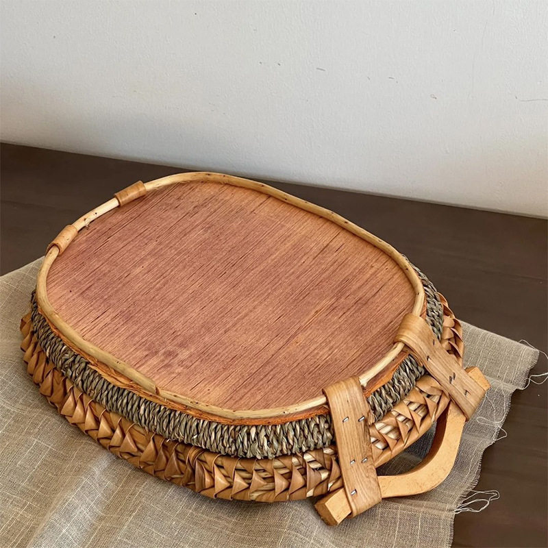 Wicker Storage Tray Fruit Tray Storage Basket Sundries Storage Basket Snack Household Bread Basket Vintage Storage Tray