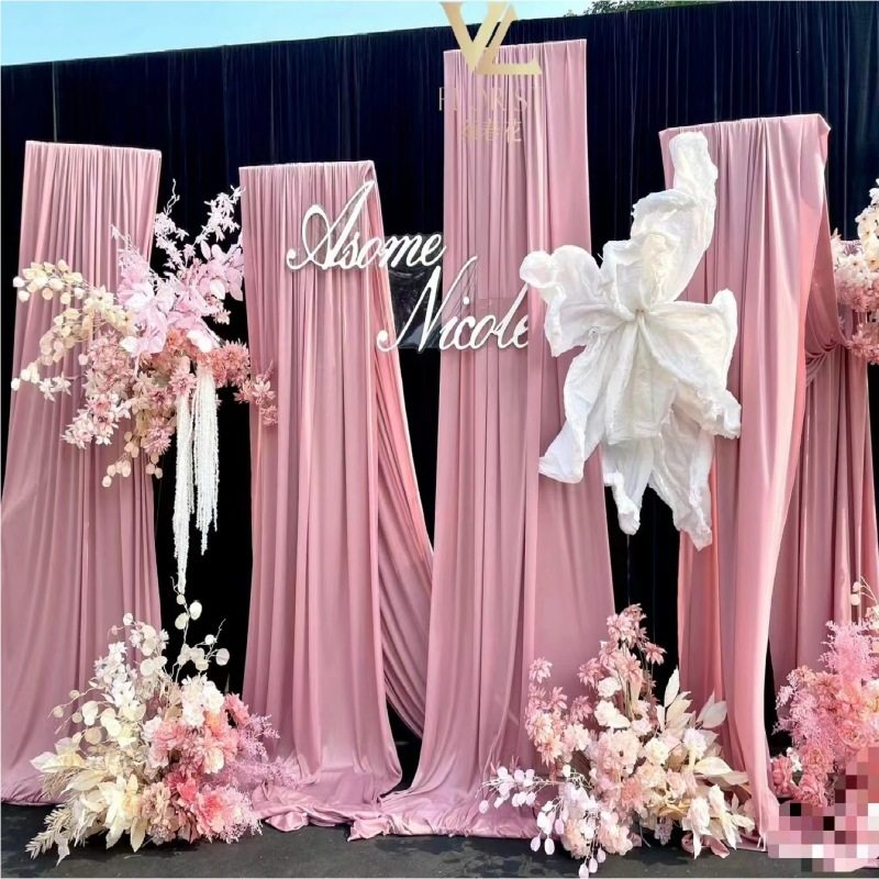 Wedding Celebration Pink Milk Silk Stretch Fabric Stage Background Decoration Drape Cloud Veil Props
