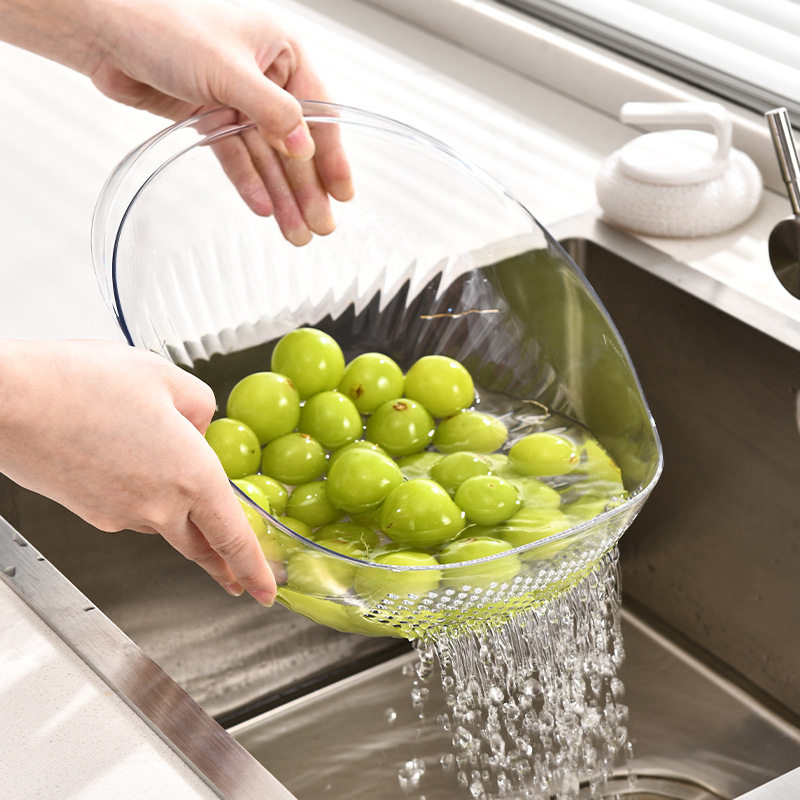 Household kitchen multifunctional transparent rice washing sieve rice washing basket rice washing artifact vegetable washing basket drain basket fruit basin wholesale