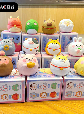 百茂原创木雕风圆十二生肖树脂摆件创意精致公仔家居桌面装饰品