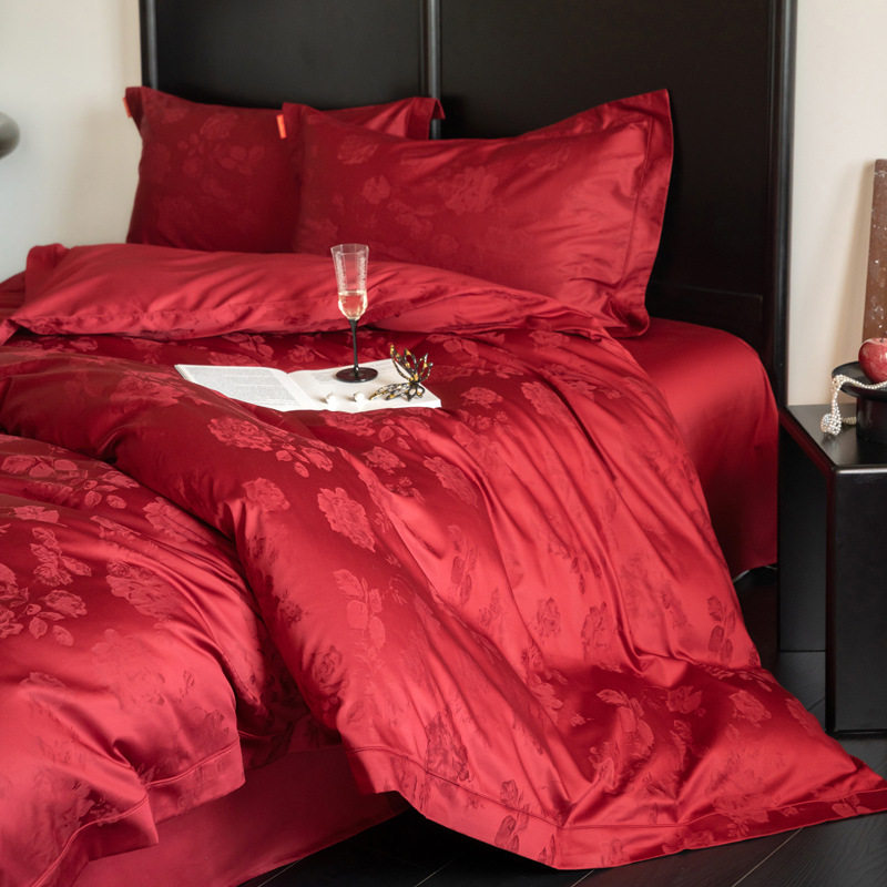 Class A 100 Light Luxury Retro Long-staple Cotton Wedding Four-piece Wedding Red High-grade Pure Cotton Wedding Room Bedding