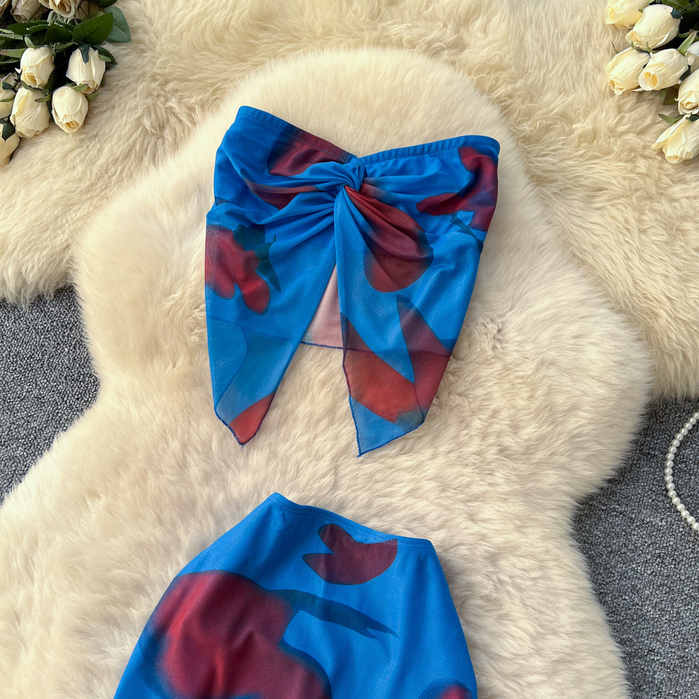 Floral Print Strapless Crop Top and High Waisted Skirt Set Summer Fashion Sexy Style for Vacation Wholesale Available