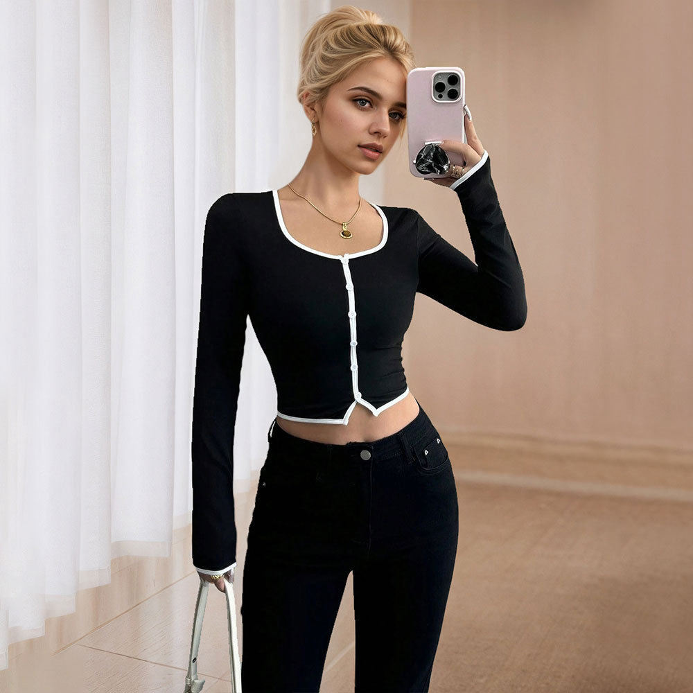 Womens Slim Fit Long Sleeve Crop Top Elegant Stylish Comfortable Perfect for Spring Summer Occasions Wholesale