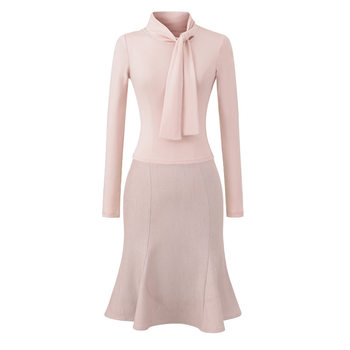 Elegant and Slim Fit Ribbon Long Sleeve T-Shirt for Women with Elegant Style Fishtail Skirt and Royal Sister Style Hot Girl Two-Piece Suit