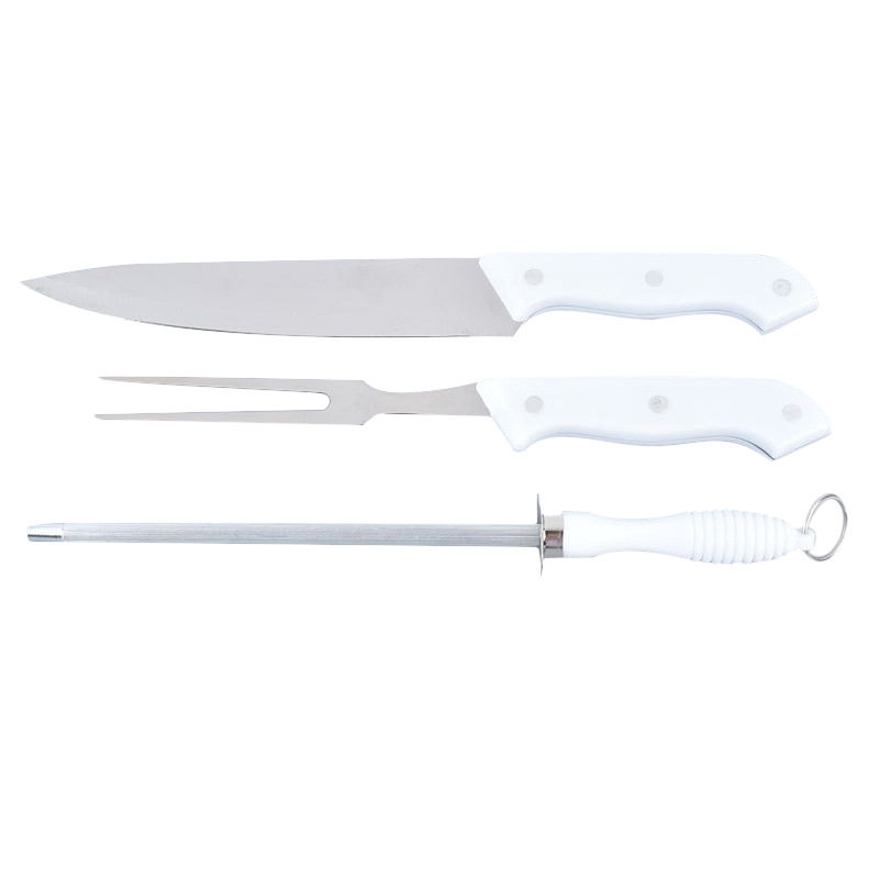 Factory Custom Kitchen Knife Set Knife Slicing Knife and Fork Knife Grinding Rod Set White Handle Single-sided Suction Baking Tool Three-piece Set