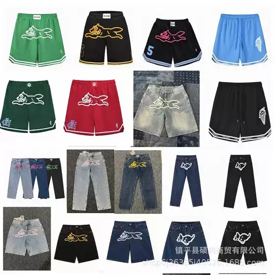 Bbc Icecream American High Street Fashion Brand Flying Dog Print Jeans Unisex Straight Casual Pants
