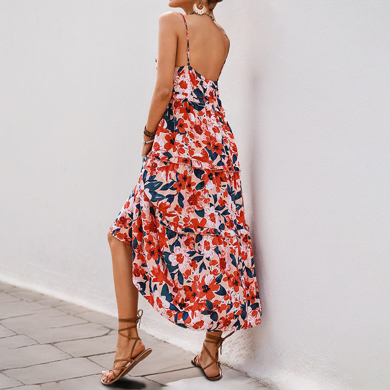 Summer Vacation Dress Casual Beach Style Floral Print Sleeveless Comfortable Fabric Wholesale Available