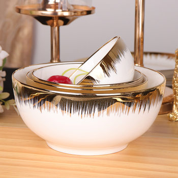 Sweep Phnom Penh Ceramic Straight Bowl Electroplating Sweep Silk Gold Silk Rice Bowl Noodle Bowl Large Soup Bowl Dip Bowl Salah Bowl Export