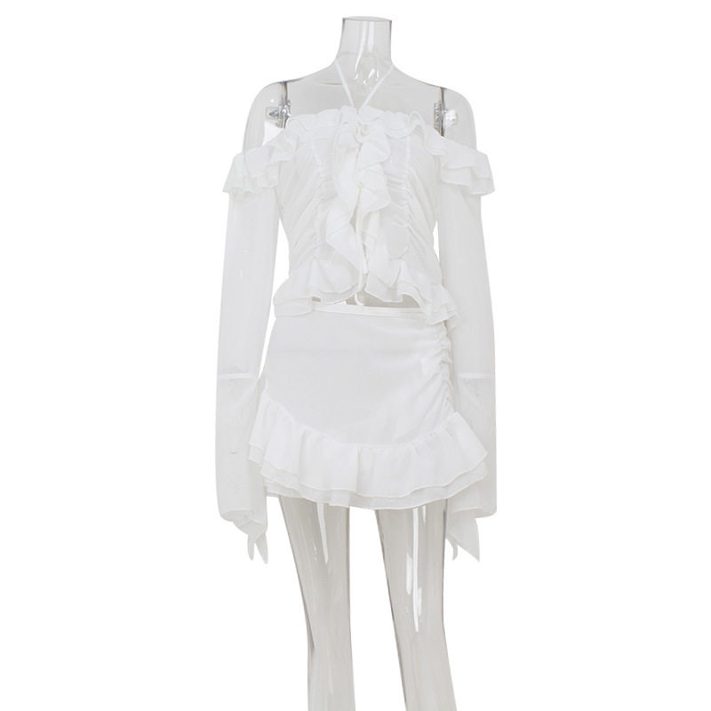 Off Shoulder Long Sleeve Top and Ruffled Hem Skirt Set Elegant Style Summer Fashion for Women Wholesale Available