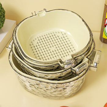 Double-layer Draining Basket Kitchen Household Fruit Washing Vegetable Amoy Artifact Vegetable Basket Vegetable Washing Glacier Pattern Vegetable Washing Basket Vegetable Washing Basin