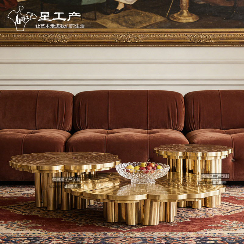 轻奢商业软装酒店茶几艺术品家具摆件定制不锈钢金属茶台创意雕塑