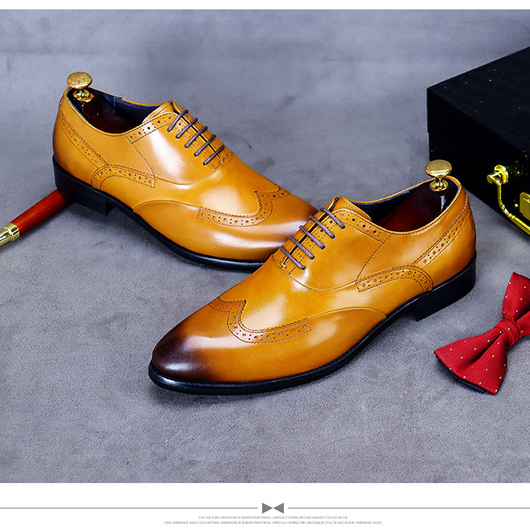 Giày da nam derby mũi tròn chạm khắc brogue cổ thấp buộc dây — Màu nâu, Màu đen, Màu đỏ rượu, Màu cà phê