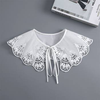 ~ Soft and Delicate Chiffon Milky White Fungus Edge Lace Collar Bow Decorative Fake Collar Small Shawl Cloud Shoulder