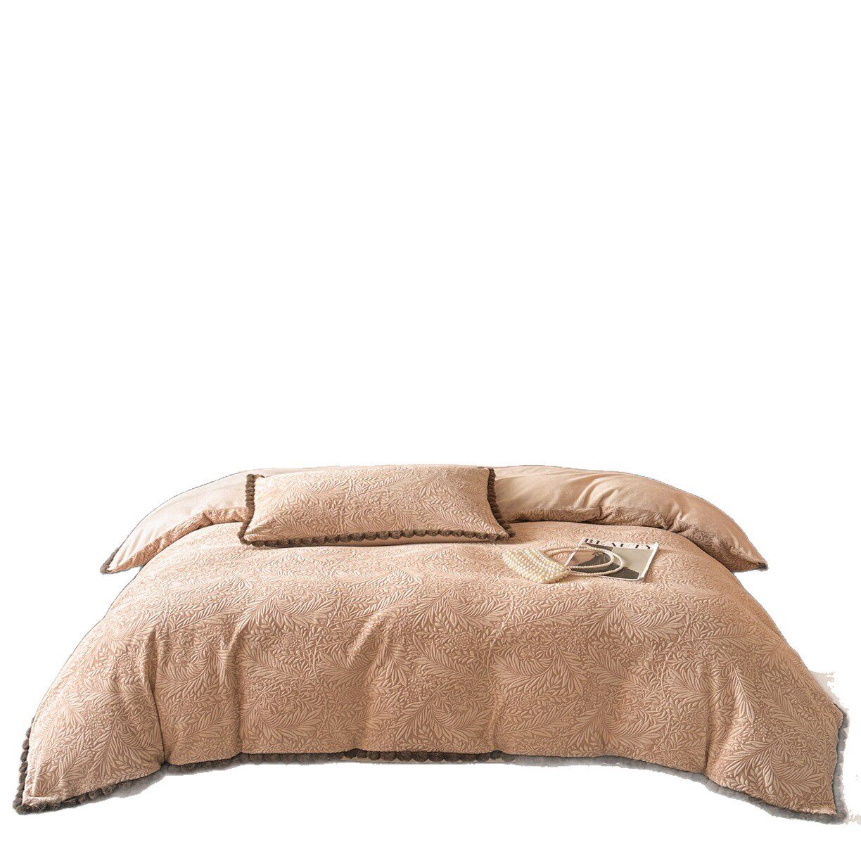 Rabbit Fur Ball Carved Milk Velvet Accessible Luxury Bed Four-Piece Set Coral Velvet Fleece-Lined Thickeneded Bed Bed Sheets Quilt Cover Three-Piece Winter Set