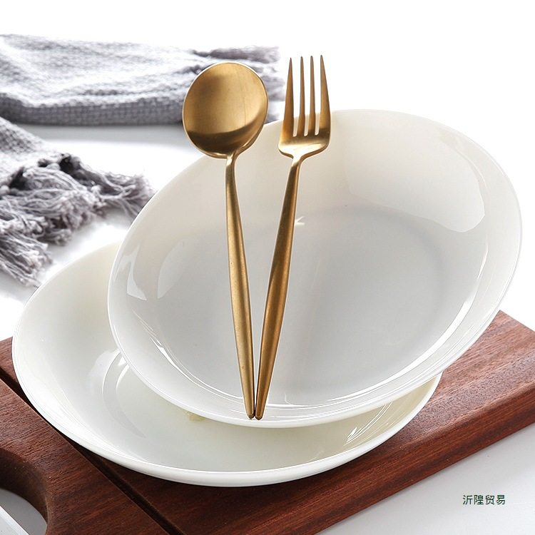 Plate Household Dish Plate White Deep Plate Pure White Bone China Tableware Hotel Simple Ceramic Plate Dinner Plate Porcelain Plate Round Plate