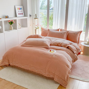 Thickened Class a Baby Velvet Warm Four-Piece Set Double-Sided Bed Sheetss Milk Coral Velvet Bed Bed Sheets Quilt Cover Bedding 4