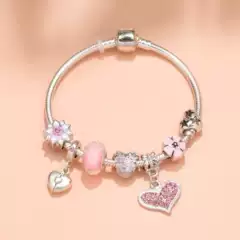 Cross-Border Popular Love Oil Dripping Petal Bracelet Pink Memory Series Simple and Versatile Unisex Bracelet Wholesale