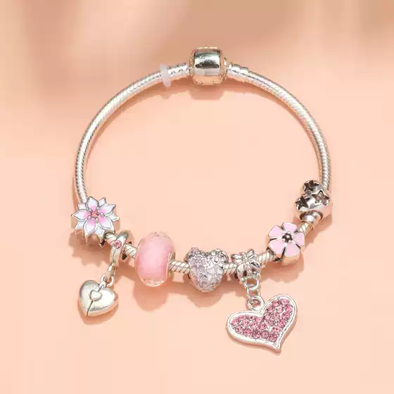 Cross-Border Popular Love Oil Dripping Petal Bracelet Pink Memory Series Simple and Versatile Unisex Bracelet Wholesale