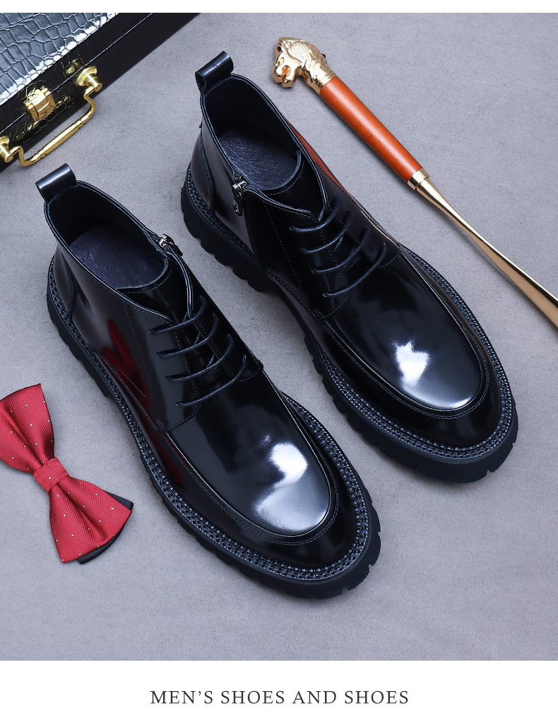 Giày boot nam da bò cổ thấp đế dày tôn dáng — Màu đen, Màu cà phê mẫu lót nhung, Màu đen mẫu lót nhung, Màu cà phê