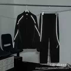 Cross-Border Autumn Men's Sports Suit Casual Stand-Collar Zip-Up Jacket American Retro 3m Reflective Stripe Coat