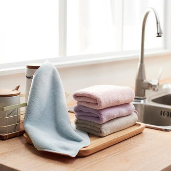 in stock wholesale Nordic Macaron two-color cloth absorbent dishwashing towel coral fleece multifunctional cleaning cloth 30*30