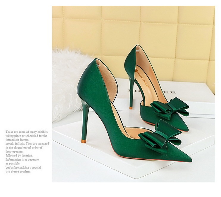 Giày cao gót nữ mũi nhọn gót siêu cao 10.5cm mặt lụa satin thắt nơ hở hông — Màu đen, Màu đỏ hoa hồng, Màu đỏ rượu, Màu hồng