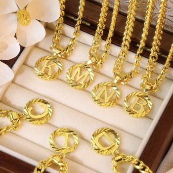 Cross-Border Tk Hot-Selling Hollow Round 26-Letter Pendant Necklace, Simple Style, Non-Fading Collarbone Jewelry Wholesale