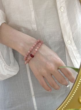 新中式温柔粉天然太阳石串珠手链女轻奢小众精致双层叠戴手串手饰