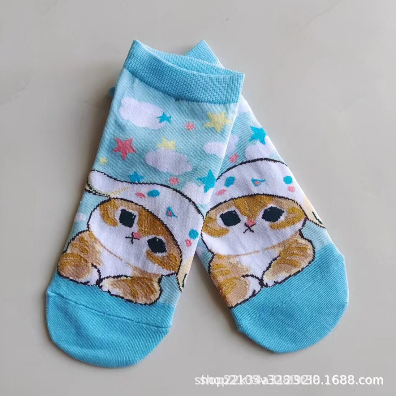 日单mofusand鲨鱼猫库存炸虾猫系列外贸出口女卡通棉袜短袜可爱袜