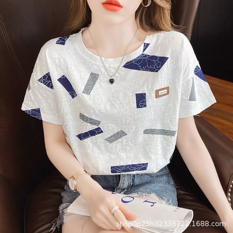 2024 New White T-Shirt Women's Short Sleeve Round Neck Loose T-Shirt Base Shirt All-match Top Instagram Trend