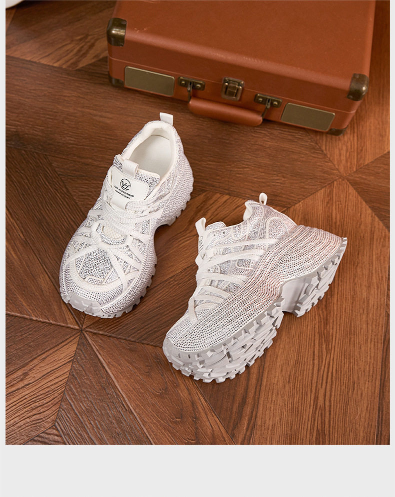 Sandal cao gót nữ hở mũi quai ngang đế dày, gót siêu cao 8 cm, phối đá lấp lánh — Đen, Bạc, Trắng chi tiết 19