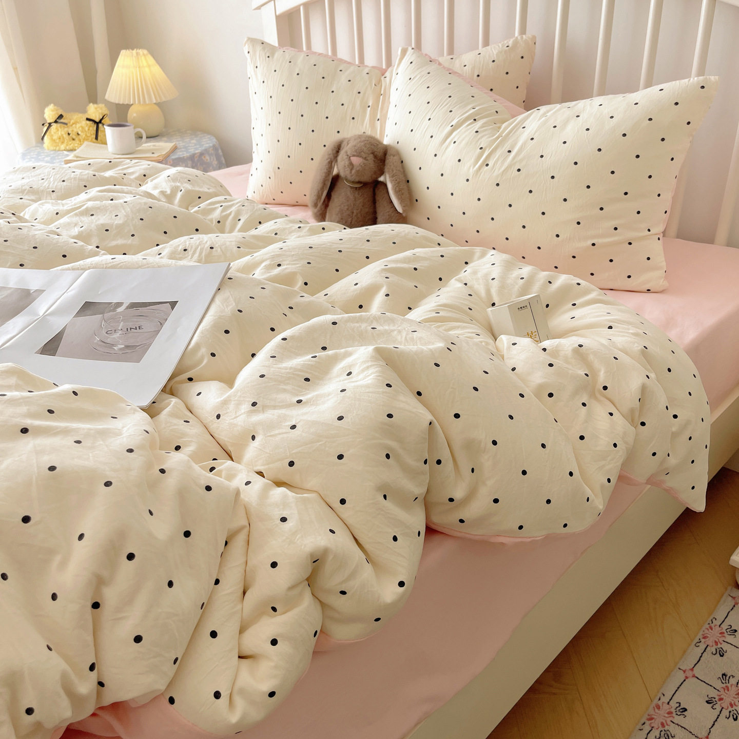 Category a Maternal and Infant Grade Pure Washed Cotton Four-Piece Set Ins Small Fresh Bed Bed Sheets Quilt Cover Student Dormitory Three-Piece Fitted Bed Sheets Set