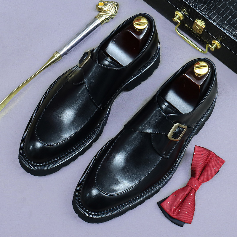 Giày monk strap nam da bò mũi tròn khóa thủ công — nâu, đen