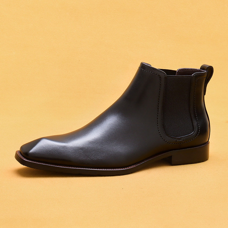Giày Chelsea Boot Nam Da Thật Mũi Nhọn Chiều Cao Đế Khoảng 3cm Màu Đen, Nâu