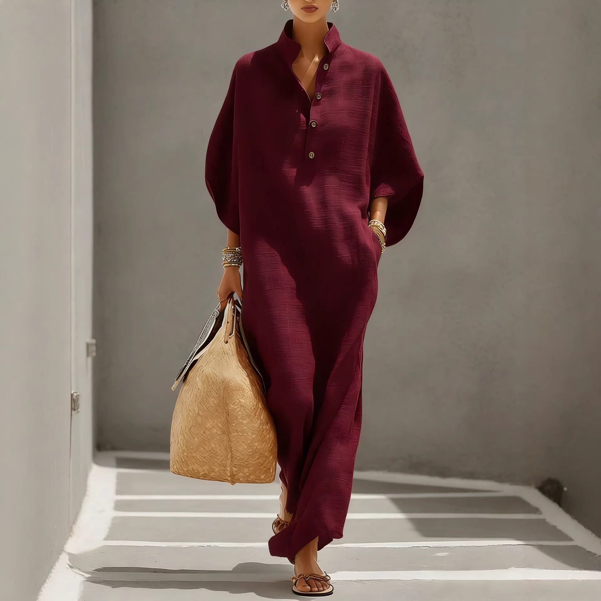 Elegant French Style Maxi Dress Solid Color Fashionable Summer Collection Perfect for Casual or Formal Occasions