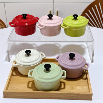 Steamed Egg Bowl Ceramic Small Bowl with Lid Double Skin Milk Bowl Pudding Dessert Bowl Baking Oven Can Be Used Baby Food Bowl
