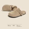 Autumn and Winter New Birkenstock Shoes Cork Thick-Soled Toe-Cap Slippers for Women Fashionable Versatile Outer Wear Flat-Soled Half-Cap Slippers for Women