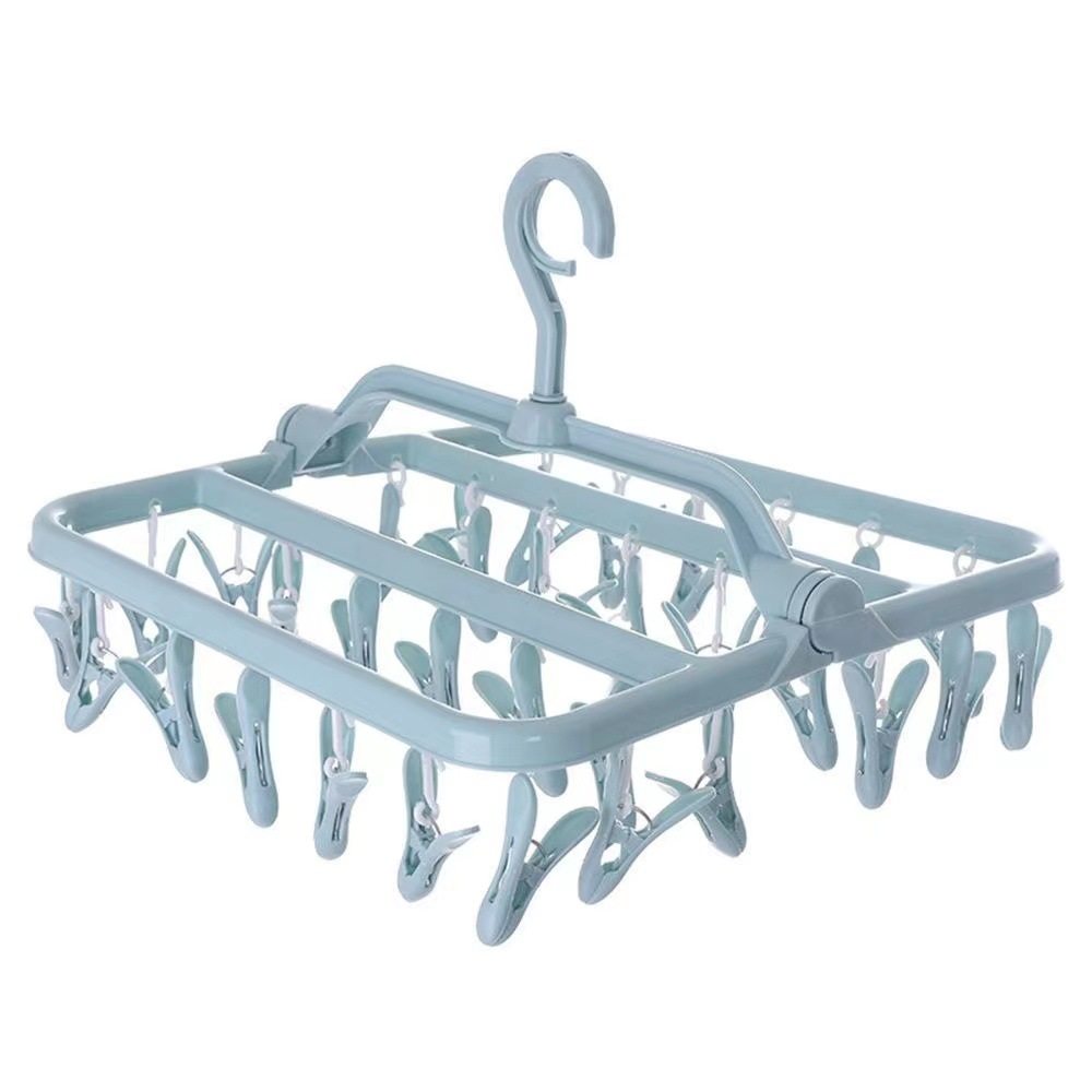 Foldable Clothes Hanger 32 Clips Square Multi-Head Plastic Clothes Drying Rack Clip Thickeneded Intimates Drying Socks Multifunctional Clothes Hanger