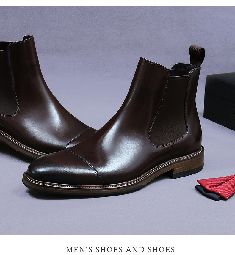 Boot Chelsea nam da bò cao cấp cổ thấp phong cách công sở — Màu nâu cộng với nhung, Màu đen, Lông cừu đen, Màu cà phê